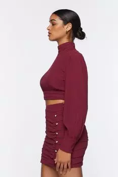 Комплект из топа с воротником-стойкой и мини-юбки Forever 21, бордовый