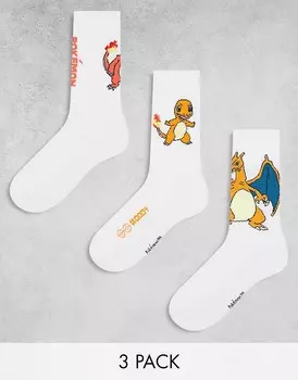 Комплект из трех белых носков с изображением Чармандера ASOS DESIGN