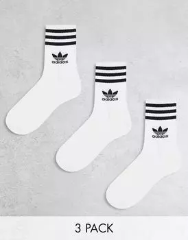 Комплект из трех белых носков среднего кроя adidas Originals