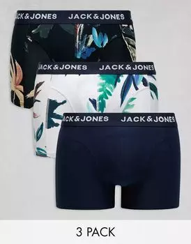 Комплект из трех белых трусов с цветочным принтом Jack & Jones
