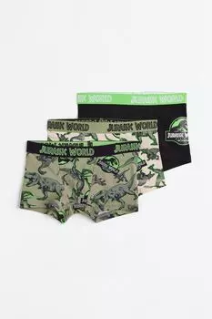 Комплект из трех боксеров H&amp;M, зеленый хаки/мир юрского периода