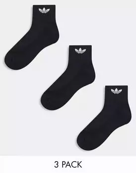 Комплект из трех черных носков adidas Originals с логотипом в виде трилистника