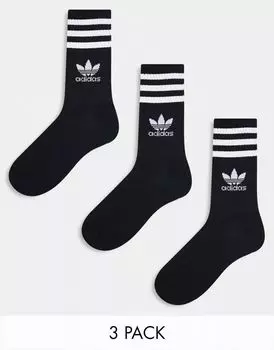 Комплект из трех черных носков среднего кроя adidas Originals