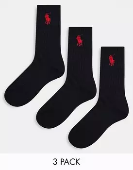 Комплект из трех черных спортивных носков с логотипом Polo Ralph Lauren