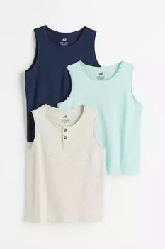 Комплект из трех футболок из джерси H&amp;M, темно-синий/мятно-зеленый