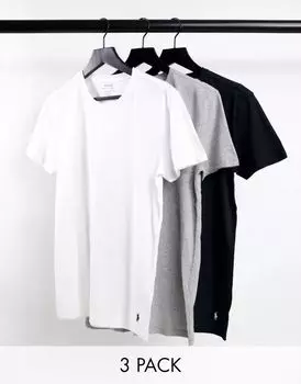 Комплект из трех футболок Polo Ralph Lauren черного/серого/белого цвета с логотипом игрока в поло