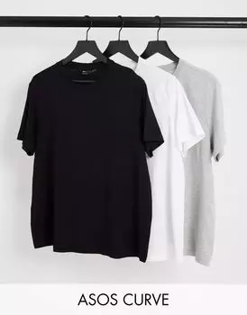 Комплект из трех футболок с круглым вырезом ASOS DESIGN Curve Ultimate из смесового хлопка - MULTI