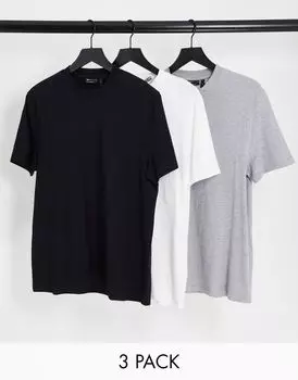 Комплект из трех футболок с круглым вырезом ASOS DESIGN черного, белого и серого цвета вереска