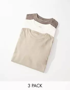 Комплект из трех футболок с круглым вырезом и длинными рукавами ASOS DESIGN разных цветов
