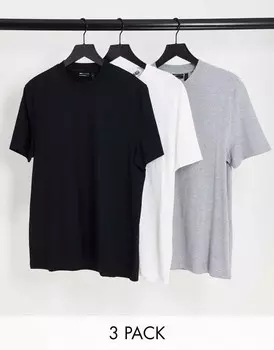 Комплект из трех футболок с круглым вырезом ASOS DESIGN черного, белого и серого цвета