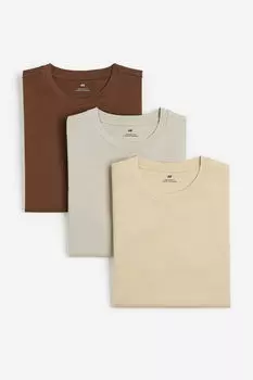 Комплект из трех футболок стандартного кроя H&M, бежевый