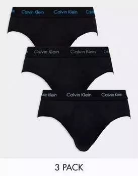 Комплект из трех хлопковых трусов-стрейч Calvin Klein черного цвета с цветным логотипом