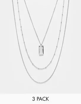 Комплект из трех колье ASOS DESIGN с подвеской-баром серебристого цвета