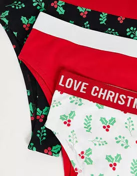 Комплект из трех красных, черных и зеленых комплектов потертого рождественского нижнего белья Misteloe