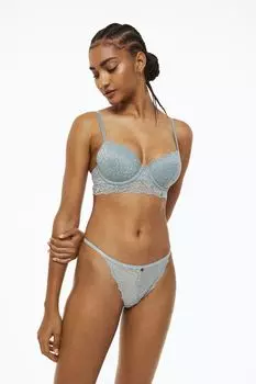 Комплект из трех кружевных трусов-стрингов H&amp;M, светло-бирюзовый/светло-розовый