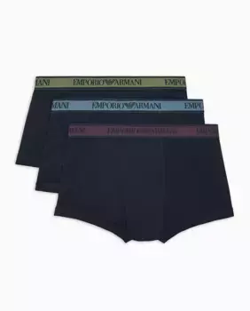 Комплект из трех мужских хлопковых боксеров Armani, темно-синий