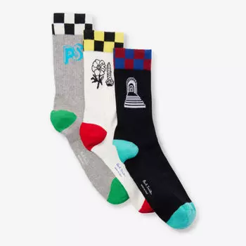 Комплект из трех носков из смесового хлопка с графическим принтом Ethan Paul Smith, мультиколор