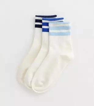 Комплект из трех носков-трубочек с белыми полосками New Look, синий