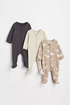 Комплект из трех пижам на молнии H&amp;M, бежевый/животные
