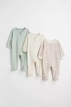 Комплект из трех пижам на молнии H&amp;M, бледно-зеленый/цветы