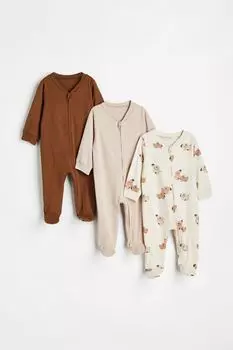 Комплект из трех пижам на молнии H&amp;M, светло-бежевый/собаки