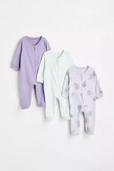 Комплект из трех пижам на молнии H&amp;M, светло-фиолетовый/черничный