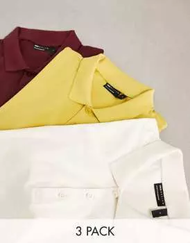 Комплект из трех поло облегающего кроя ASOS DESIGN белого, горчичного и бордового цветов
