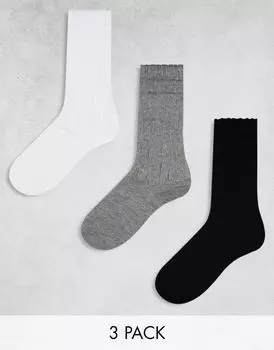 Комплект из трех повседневных длинных носков до щиколотки ASOS разных цветов