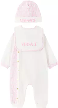Комплект из трех предметов Baby White & Pink Allover Белый/Розовый Versace