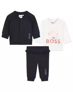 Комплект из трех предметов для девочки с рюшами BOSS Kidswear, черный