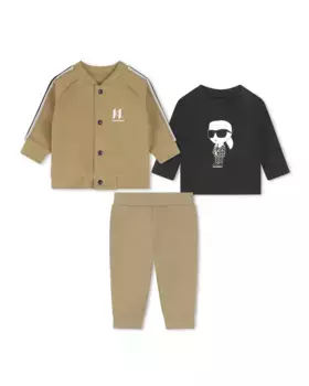 Комплект из трех предметов для мальчика светло-коричневого и черного цветов Karl Lagerfeld Kids
