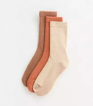 Комплект из трех разноцветных носков в рубчик New Look, апельсиновый