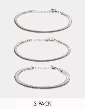 Комплект из трех серебряных браслетов-цепочек в виде змеи ASOS DESIGN