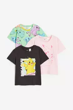 Комплект из трех топов из джерси с принтом H&M, черный