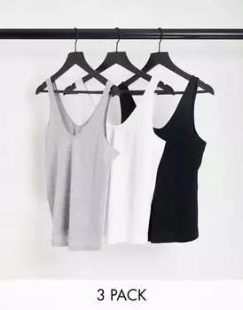 Комплект из трех топов на бретельках с круглым вырезом ASOS Ultimate из смесового хлопка