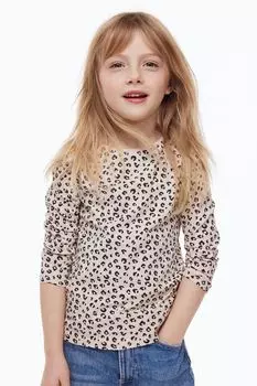 Комплект из трех топов с длинными рукавами H&amp;M, бежевый/леопардовый принт