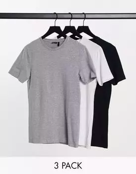 Комплект из трех топов с круглым вырезом ASOS белого, серо-верескового и черного цветов