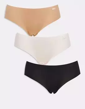 Комплект из трех трусов-хипстеров DKNY в черном/сияющем/жемчужно-кремовом цвете