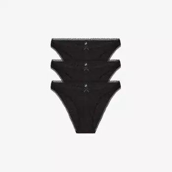 Комплект из трех трусов из органического хлопка с высокой посадкой и пуантами Cou Cou Intimates, черный