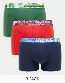 Комплект из трех трусов Jack & Jones со светящимися поясами и цветочными принтами