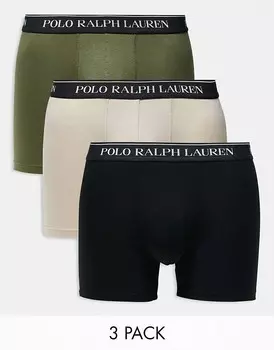 Комплект из трех трусов Polo Ralph Lauren цвета хаки, серого и черного цвета с поясом с логотипом