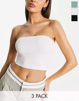Комплект из трех укороченных топов-бандо ASOS DESIGN Ultimate — черный, белый и хаки