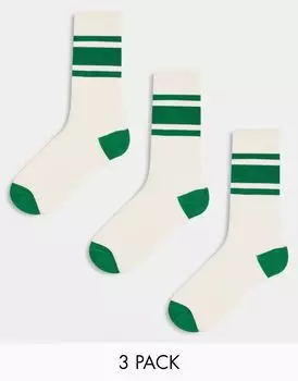 Комплект из трех зеленых и экрю-носков в полоску ASOS DESIGN