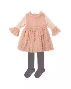 Комплект из тюлевого платья с лепестками для маленьких девочек и колготок Tutto Piccolo, розовый
