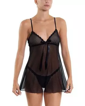 Комплект из тюля в горошек и стрингов Hanky Panky, черный