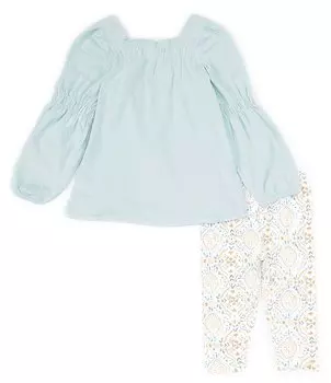 Комплект из туники и леггинсов Burt's Bees для маленьких девочек от 2 до 5 лет со сборками, синий