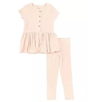 Комплект из туники и леггинсов в рубчик для маленьких девочек 2–5 лет Burt's Bees, розовый