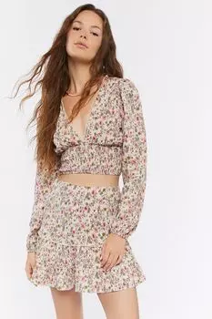 Комплект из укороченного топа и мини-юбки с цветочным принтом Forever 21, коричневый