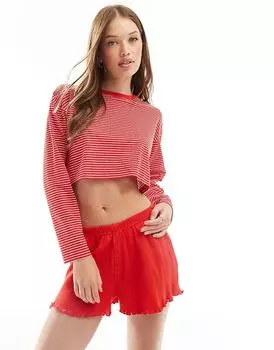 Комплект из вафельных трусов-боксеров и полосатой пижамы красного цвета Wednesday's Girl