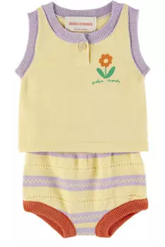 Комплект из вязаной майки и шаровар с цветочным принтом Baby Beige Bobo Choses